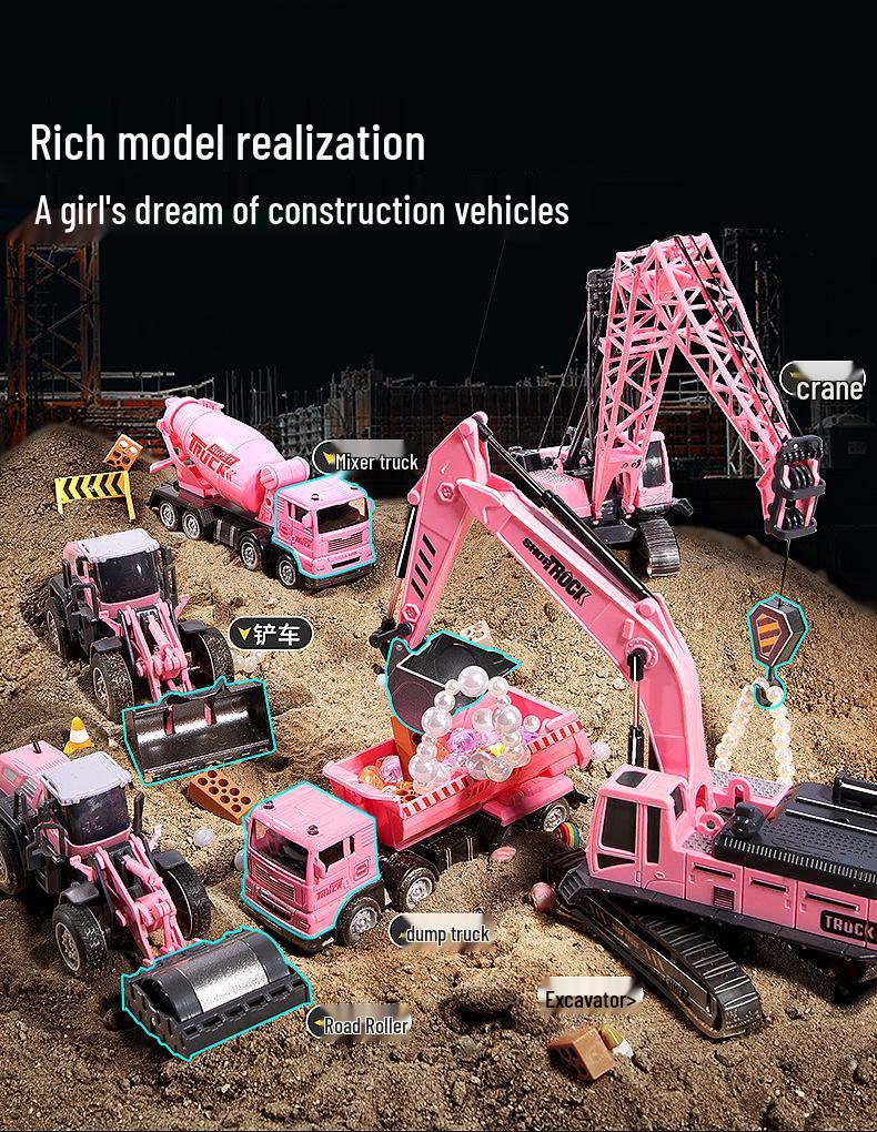 Beiges Alloy Excavator Set: Engineering Vehicle Model Toy with Bulldozer for Boys, Kids' Birthday Gift
