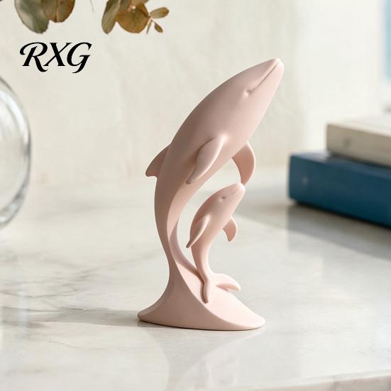 Ceramic Style Whale Ornament 3D Printed Ornaments, Mother And Child Figurines, Decorative Figurine for Office Modern Minimalist Double Sculpture Home