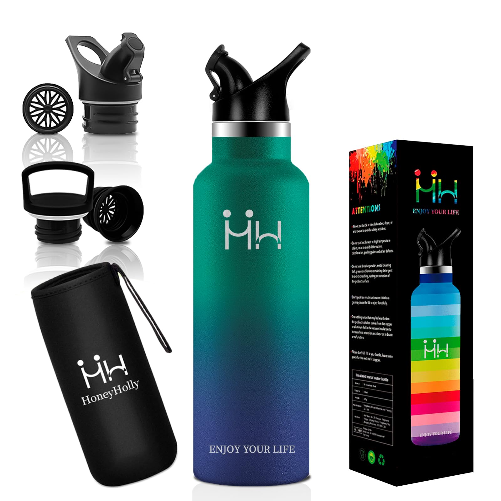 

Бутылка для воды 750 мл Термос Бутылка из нержавеющей стали Сохраняет напитки горячими или холодными Легко мыть Газированные напитки Прямое питье Два типа крышек С