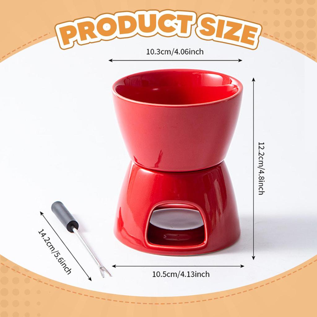 Porcelain Chocolate Fondue Pot Ceramic Cheese Warmer Fondue Cup Set with Fork for Snack Party and Home Cooking