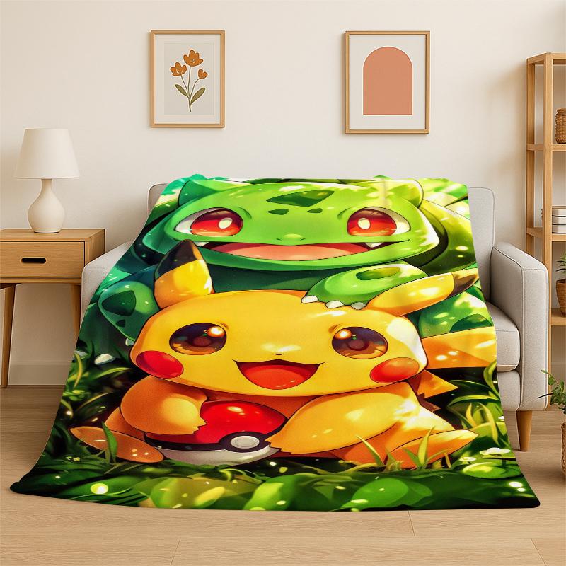 Cute Pokemon Pikachu Cartoon Flannel Blanket Soft Warm Throw Blanket for Bedroom Living Room Bed Travel Camping Picnic Kid 75x90cm
