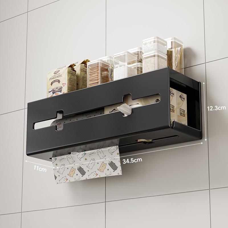 Kitchen Tissue Box Multifunction Punch-Free Wall Mount Spice Shelf Toilet Paper Phone Rack Roll Paper Removable Tissue Universal