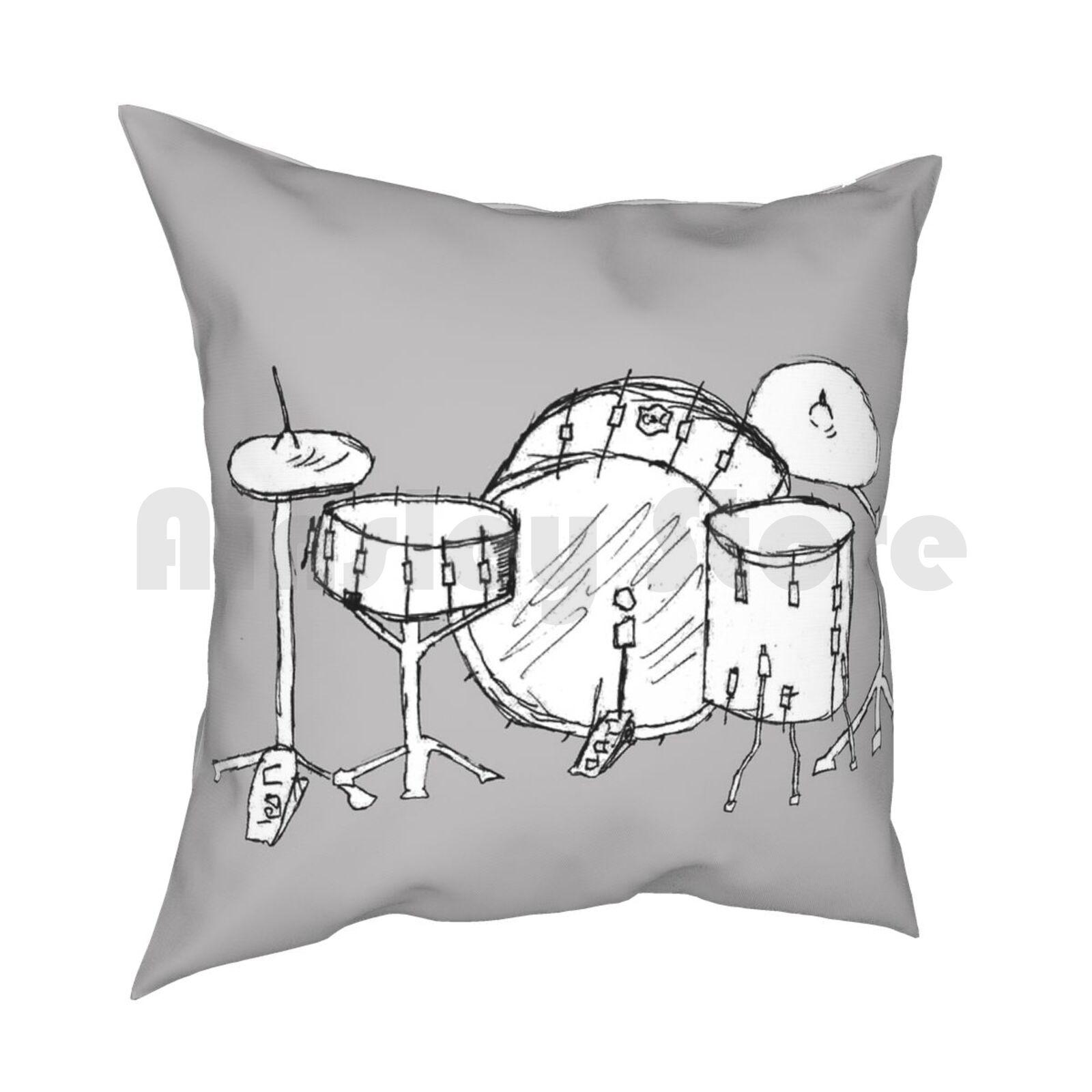Drum Kit Drawing Pillow Case Printed Home Soft Throw Pillow Drum Kit Drumkit Drummer Drumset Drum Drums Music Percussion 30x30cm 12x12in
