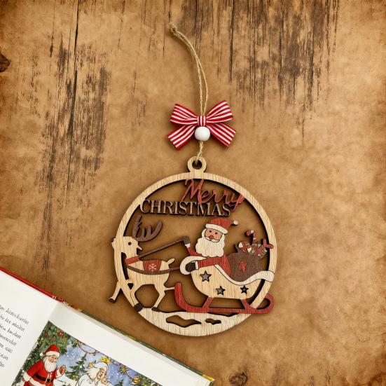 Christmas Ornament Wooden Hanging Santa Snowman Merry Christmas Decor Wood Red Xmas Tree Ornament for Holiday Home Decor