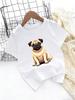 Children Casual T Shirt Adorable Pug Dog Cartoon Pattern Print Soft Breathable Short Sleeve Kids Trendy Summer Daily Outfit Top
