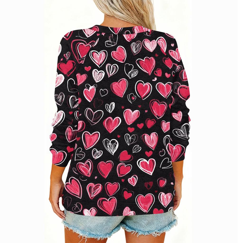 Damen Modisches Rundhals Schulter Langarm Valentinstag Bedrucktes Lässiges Pullover-Oberteil