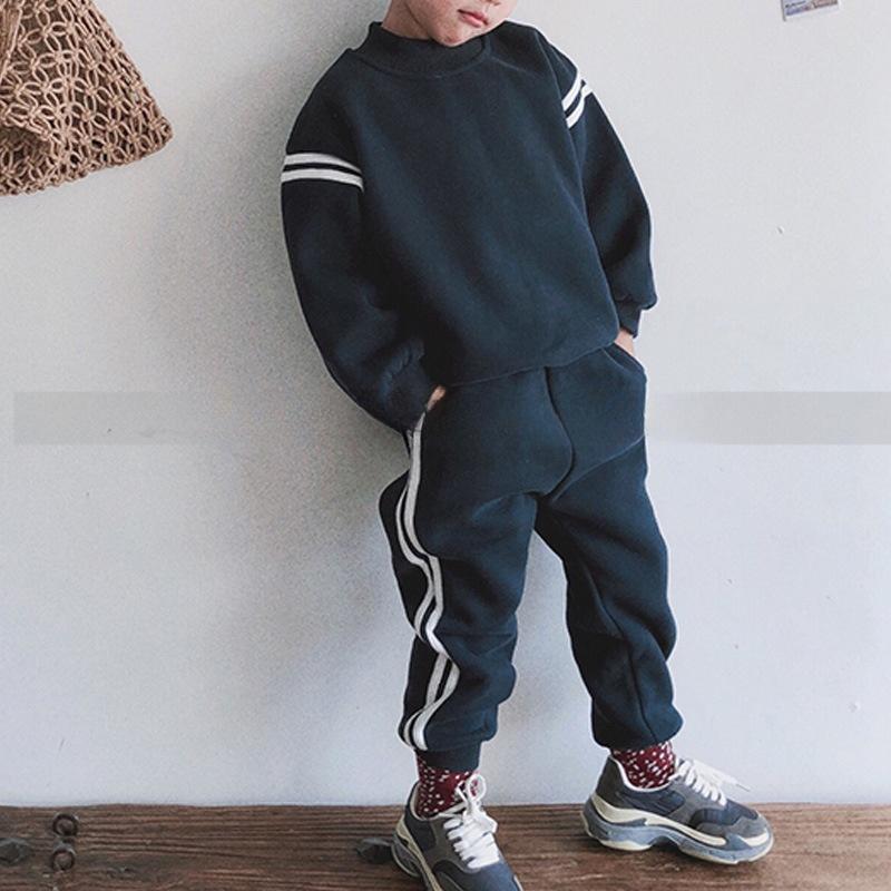 Kinder Sweatshirt Set Herbst/Winter Fleecefutter Set Jungen Mädchen Locker sitzendes Langarm Sweatshirt + Hose 2-teilig