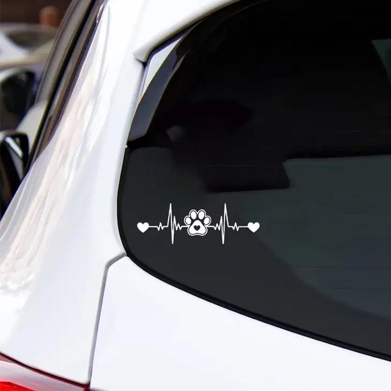 Reflective EKG Heart Paw Print Car Stickers - Cute Cat & Dog Footprint Decals