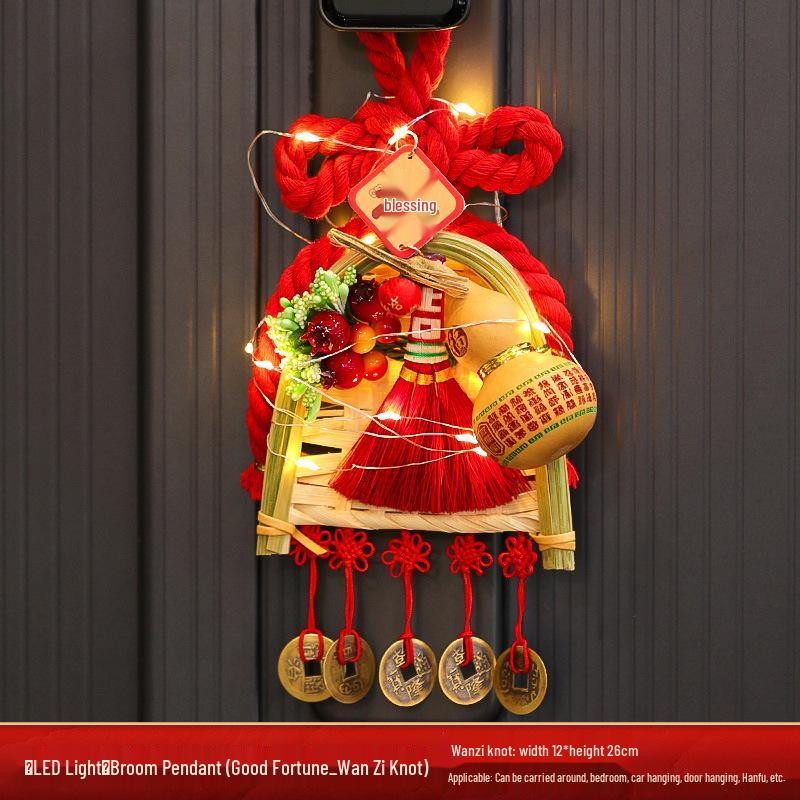 2025 Mid-Autumn Festival Broom Pendant with Wanzi Knot & Gourd Decor for Front Door