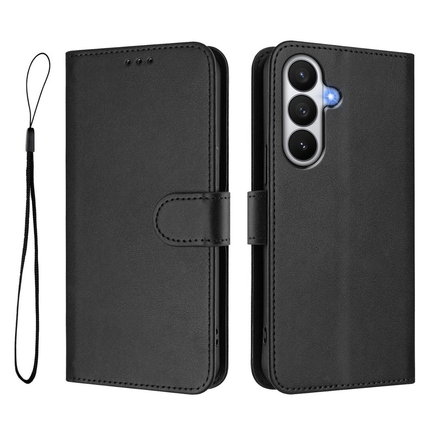 

For Samsung Galaxy S26/S26 Pro Wallet Case RFID Blocking Calf Texture Leather Stand Phone Cover with Strap