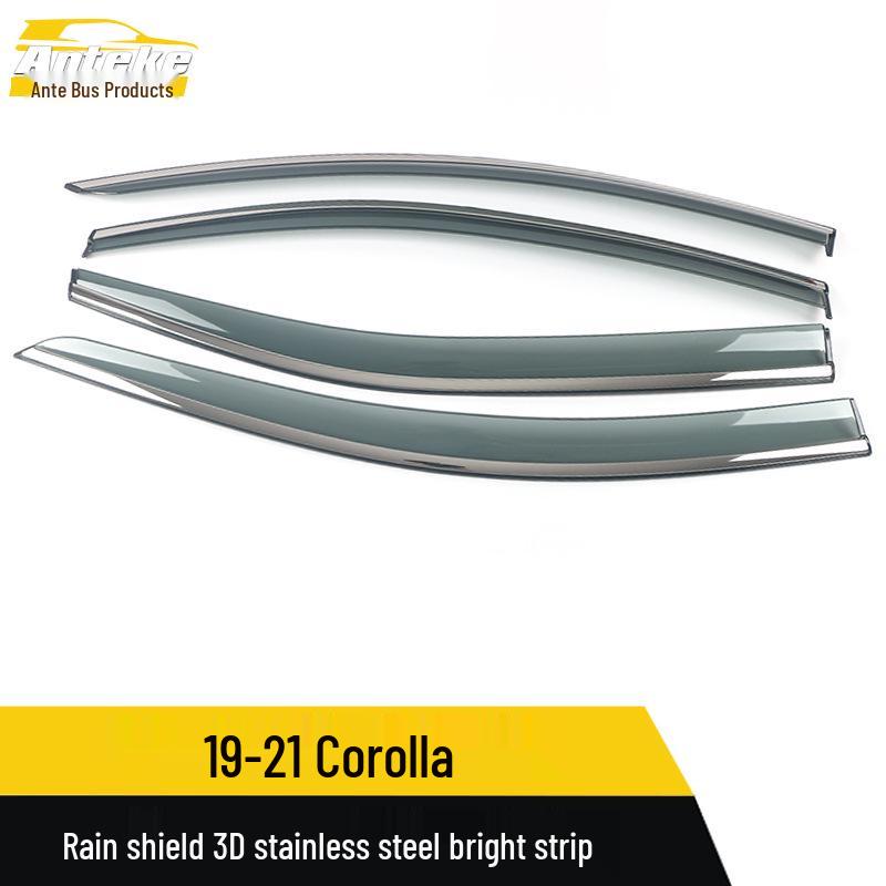19-21 Corolla Rain Guards: 3D Stainless Steel Bright Strip Deflector & Decorative Sticker Accessories