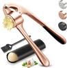 Kitchen Garlic Press Stainless Steel, Premium Rust Proof Dishwasher Safe Garlic Mincer, Durable Garlic Crusher Set with Peeler Brush, Easy To Clean