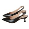 Sharp pointed back hollow thin heel French high heels for women in summer 2025 new one-piece sexy black toe sandals for women
