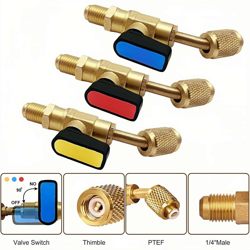 R22 Refrigerant Ball Valve Brass Air Conditioning Refrigerant Shut-Off Valve Connecting To Hose Refrigeration Tool R410a Adapter