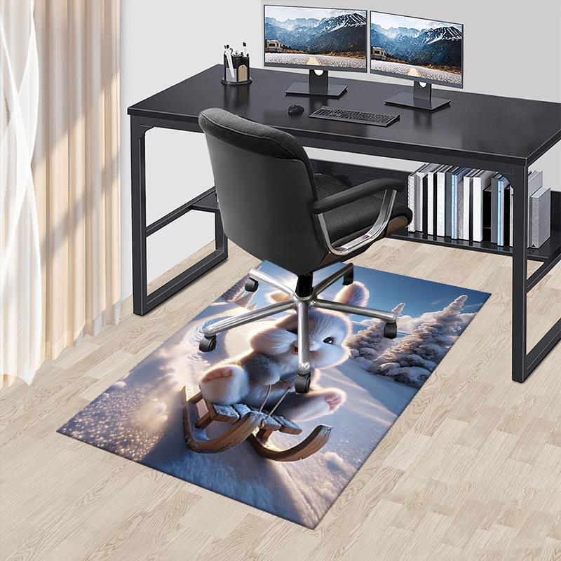 

1pc Anime Bunny Chair Mat - Winter Wonderland Design for Office and Home Decor - Non-Slip Carpet Suitable for All Seasons.C048 60cm by 90cm