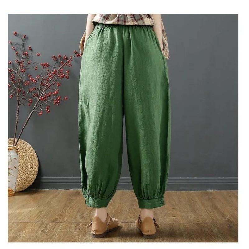 Baumwoll-Leinen-Culottes für Damen, Neuer Sommerstil, Mittellange Hose, Einfarbig, Lässig, Locker, Haremshose