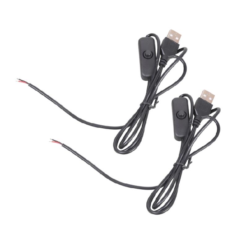 

5V1A Switches Control Cable USB Male to 2 Pin Bare Ends Plastic Texture Suitable for Cooling Fan LED Lights Repair Use чорний