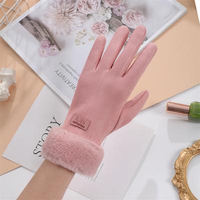 Gants en daim Femme Ins Étudiants Extérieur Équitation Polaire Épaissis Chaud Coupe-vent Écran tactile Mignon