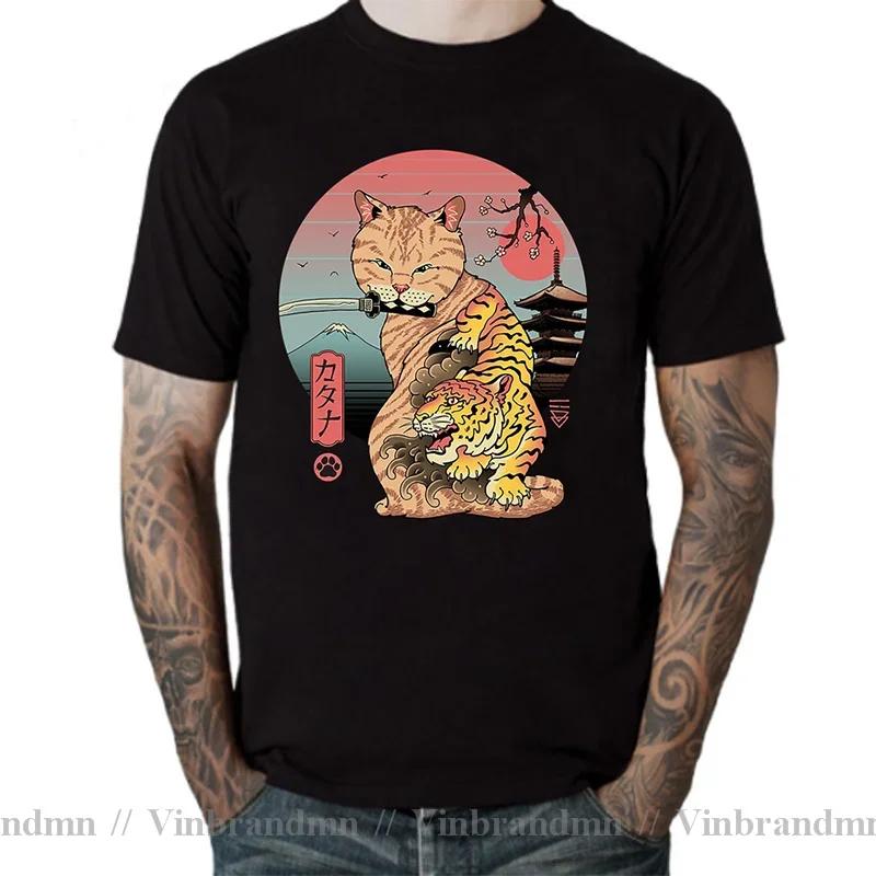 2025 Newest Design Catana Kawaii Harajuku T Shirt Unisex Ninja Cat Tshirt Samurai Cat Anime Tshirt Japanese Kaiju Sushi Cat Tshirt