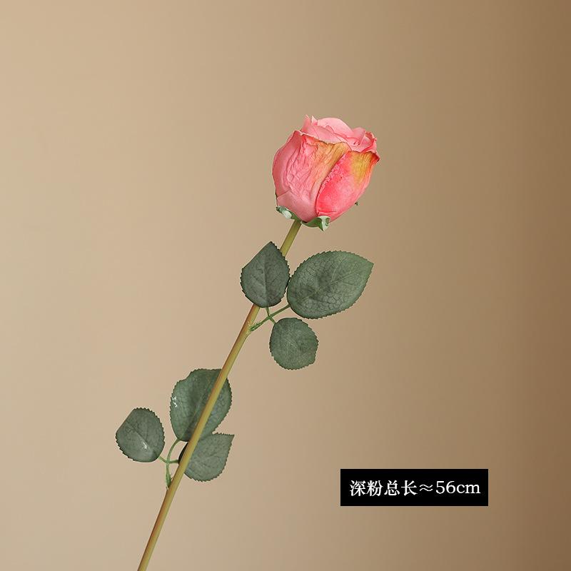 Jumo simulation single branch roasted edge rose, retro home wedding hall decoration fake dried flowers roasted edge rose