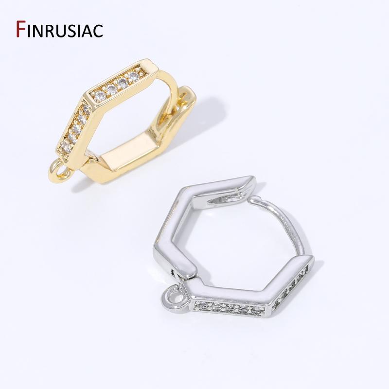 18K Gold Plated Brass With Zircon Earrings Hooks Earwires Fasteners,Accessories For Earrings,DIY Jewelry Making Supplies