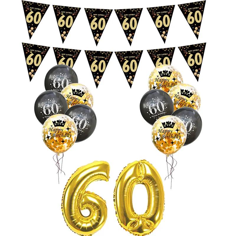 30th 40th 50th 60th Birthday Decorations Number Balloons Birthday Hanging Banner Flags for Adult 30th Anniversary Supplies