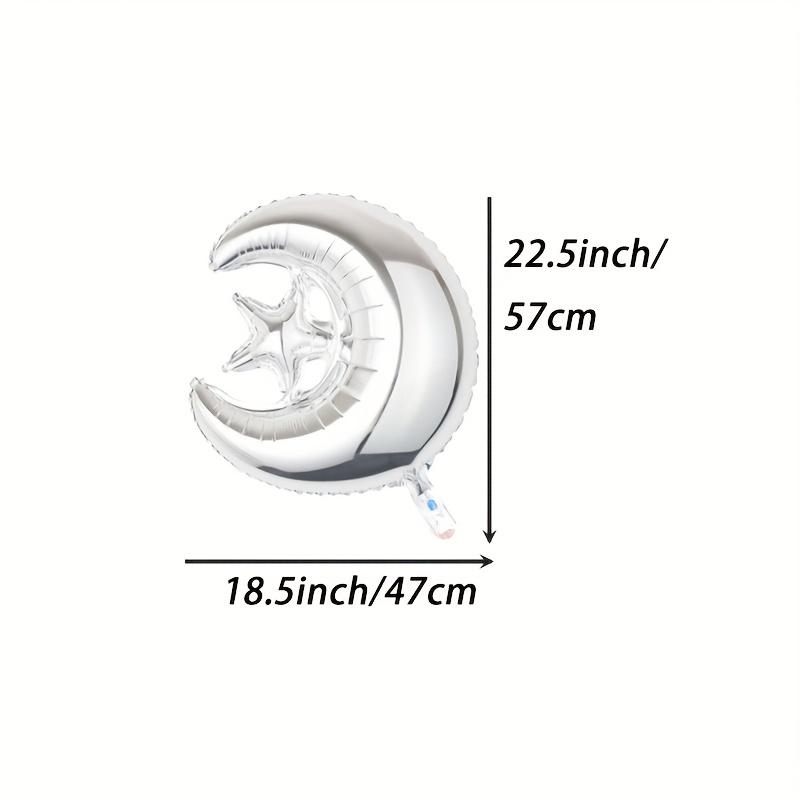 4-Pack of Silver Moon and Star Balloons, Moon and Star Foil Balloons, Suitable for Eid Al-Adha, Friends' Gatherings, and Theme Party Decorations