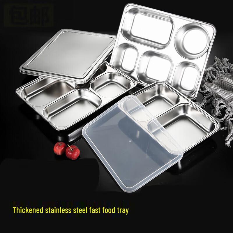 304 Stainless Steel 5-Compartment Deep Meal Tray with Lid