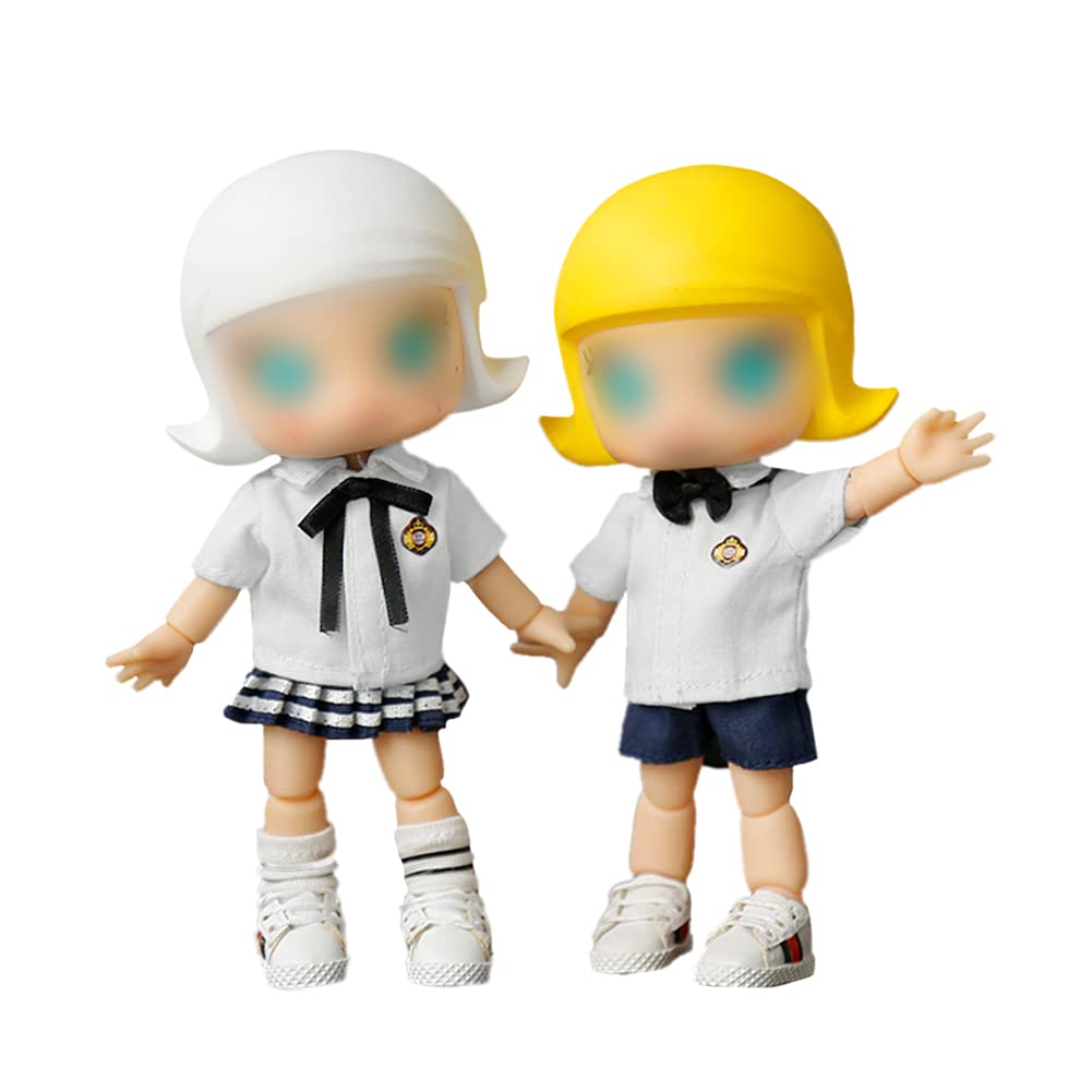 HIGHAWK Obitsu 11 (OB11) Obitsu Doll 11cm Body Short-Sleeved Uniform Set for Dolls - Includes Outfit, Skirt, Tie, and Socks - Female (White)