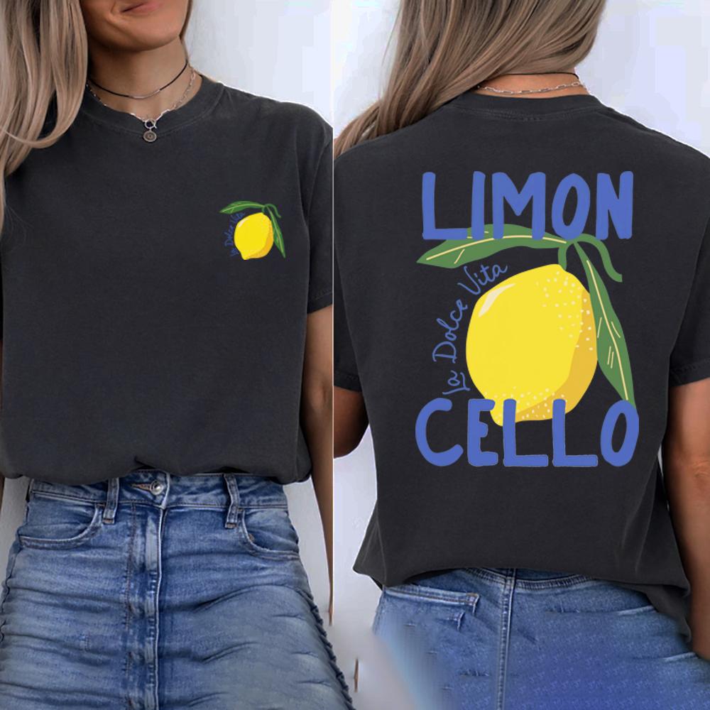 Limoncello La Dolce Vita Italy T Shirt Lemon Shirt Women Short Sleeve Round Neck T-shirts Retro Graphic Tee Lemon Lovers Gift