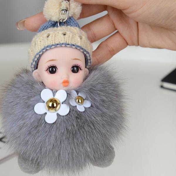 Cute Cute Fun Real Fox Hairball Doll Keychain Car Book Bag Pendant Children's Hairstyle Pendant