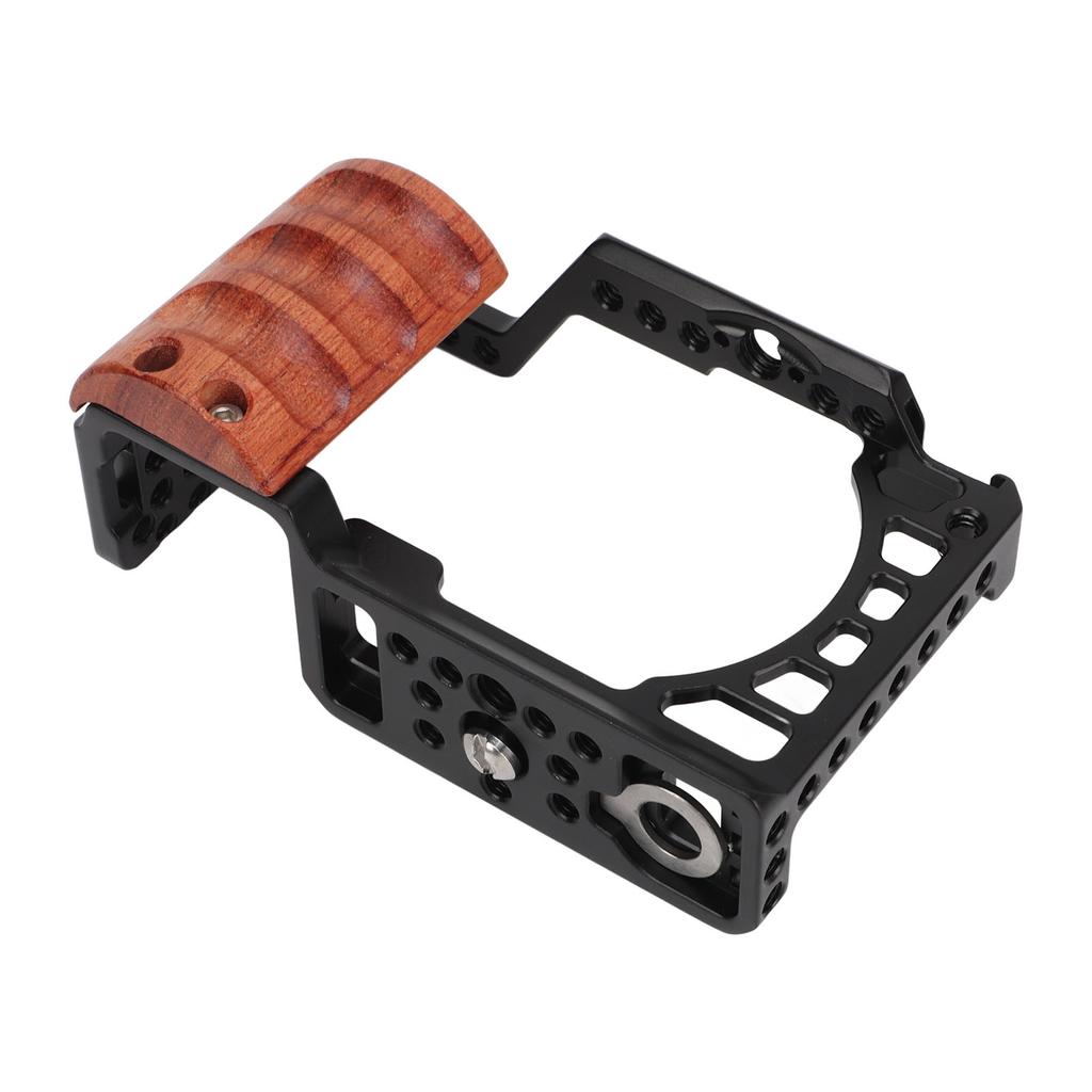 Aluminum Alloy Camera Cage with Wooden Handle Protective Frame with Cold Shoe Interface for A6400