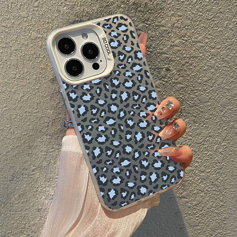 Leopard Print Phone Case For IPhone 17 16 15 Pro Max Plus 14 13 12 11 Black White Shockproof Phone Cover