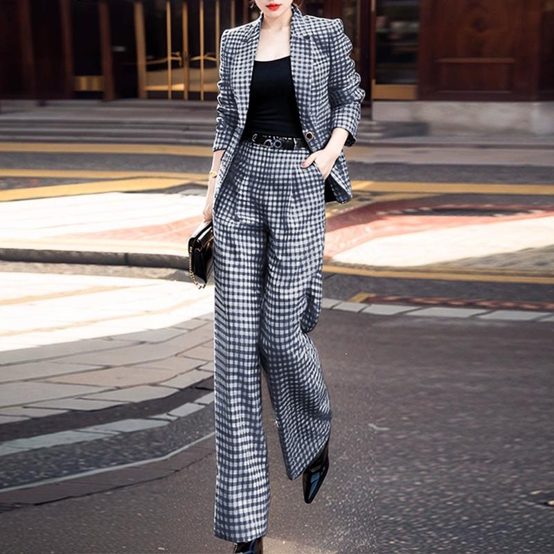 

ZANZEA Women Long Sleeve Cardigan Blazer and Pants Casual Plaid Print Two Piece Suit Sets 5XL