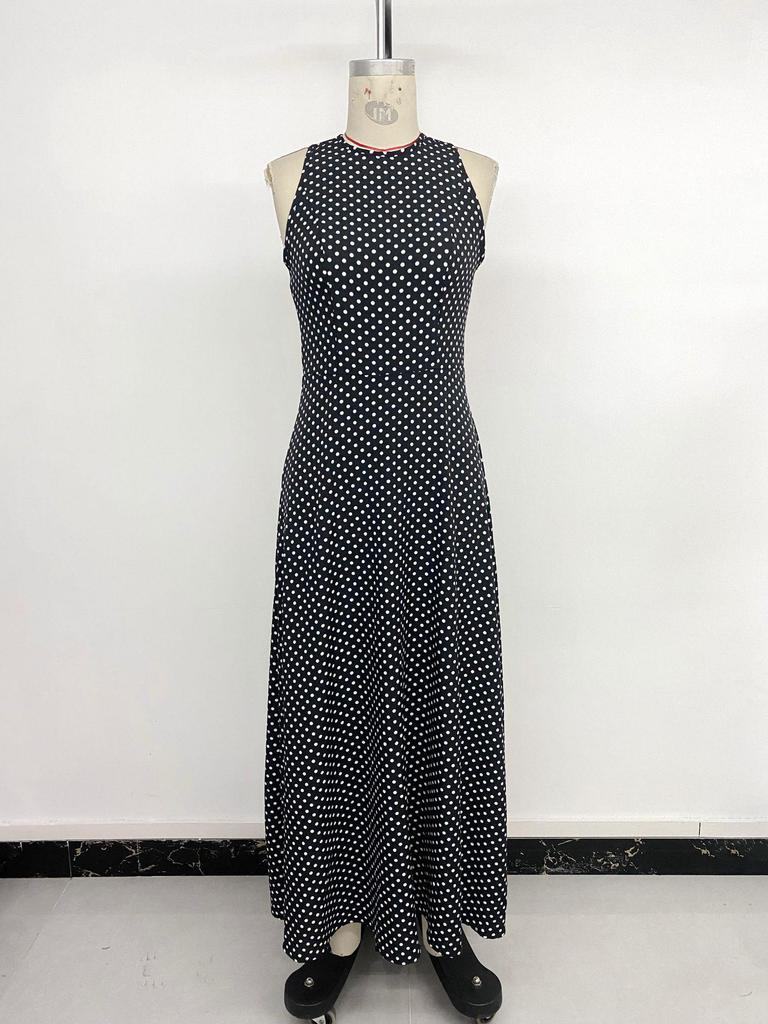 European & American Style Polka Dot Sleeveless Backless Long Dress (2026 New Summer Collection)