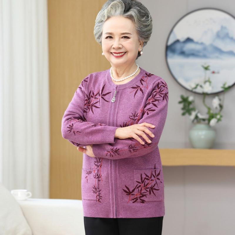 

Свитер кардиган для пожилой мамы бабушки осень и зима ах флис утолщенный вязаный свитер топ одежда для женщин среднего и пожилого возраста 5XL (recommended 150-82.5 kg) фиолетовый