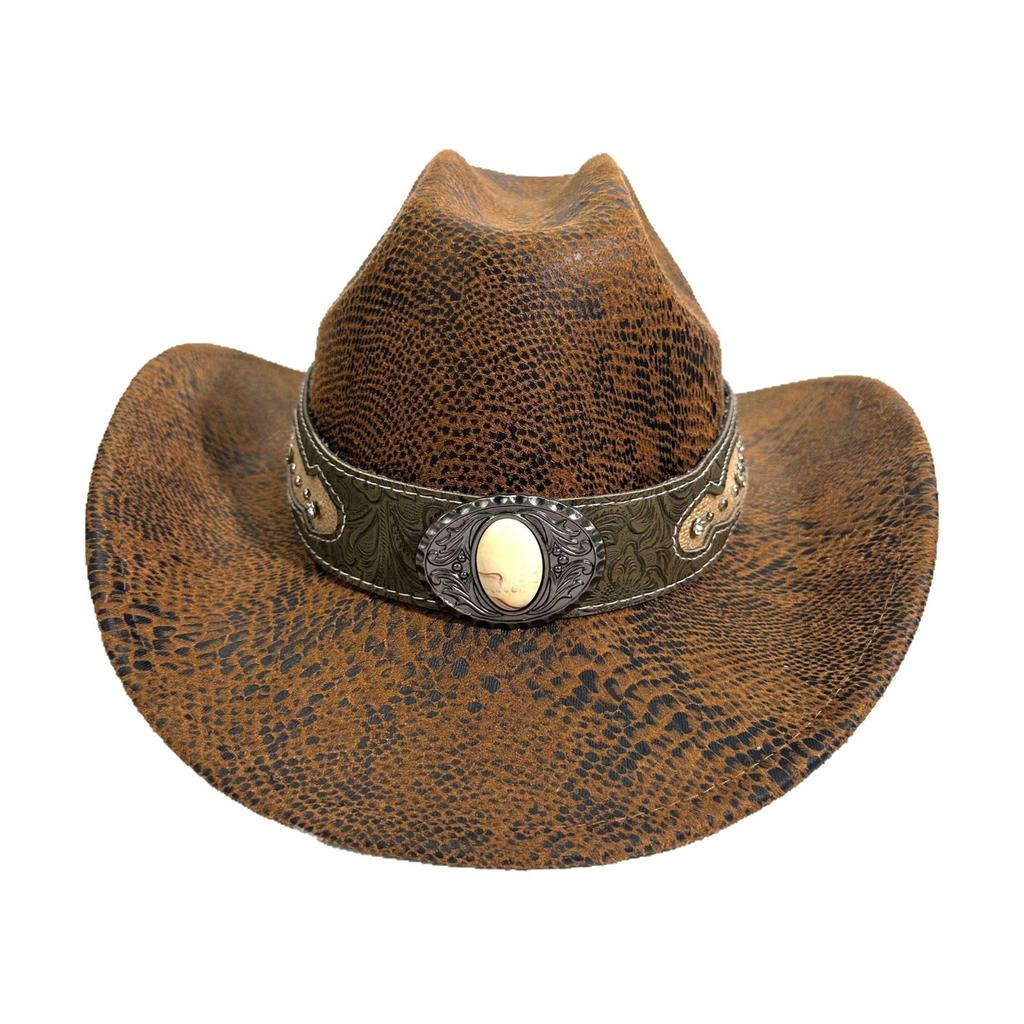 Vintage Western Cowboy Hat Gem Belt Jazz Hat Ball Party Festival Hat