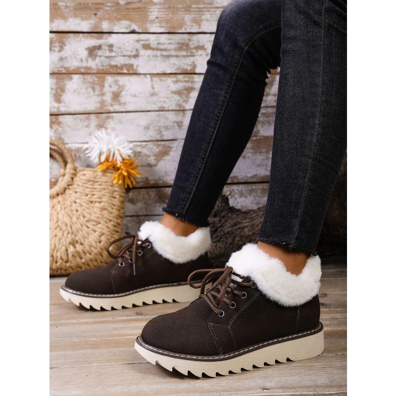 2025 New Lace-up Plush Plush Cotton Shoes Large Size Round Toe Platform Sole Warm Snow Boots for Women