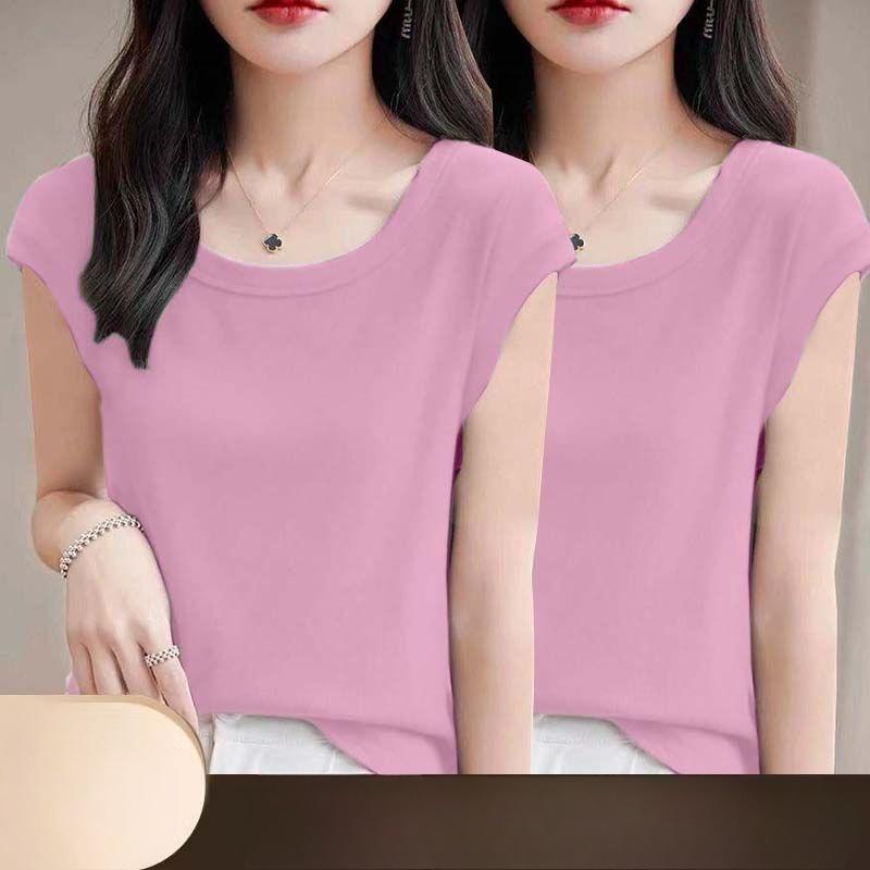 Women Modal T Shirt Short Sleeve Summer Slim Fit Flutter Sleeve Round Neck Comfortable Casual Tee