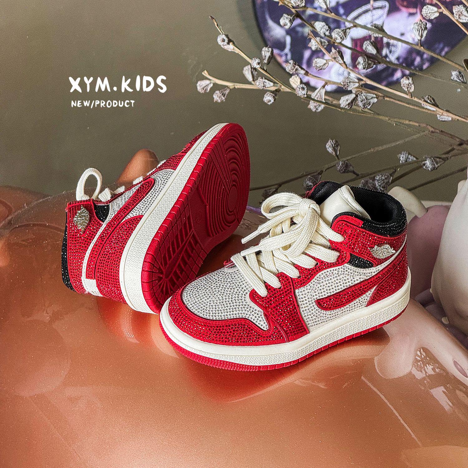 

2026 Spring Children s Fashion High-Top Red Rhinestone Sneakers 28 красный