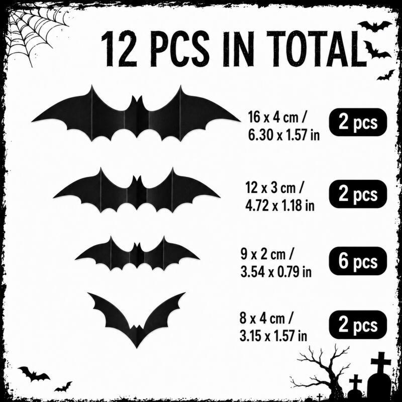 Xiaomi 12PCS Halloween 3D Bat Wall Stickers PVC Bat Decals for Party Home Wall Door Window Decor