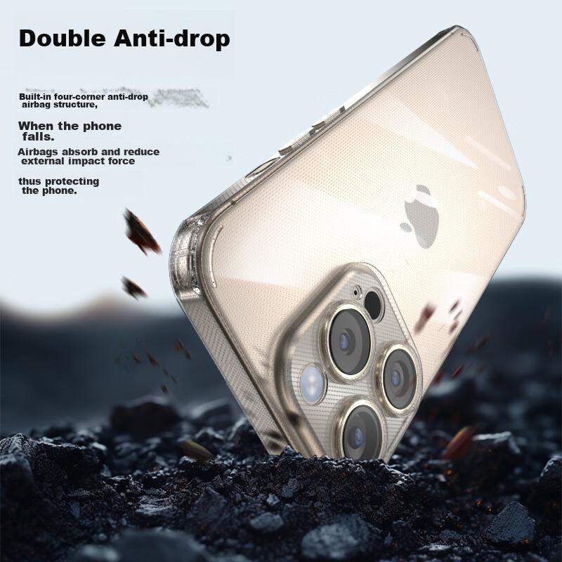 IPhone 15 Pro Case, Transparent Airbag Shockproof Camera Protection Full Coverage Ultra-Thin Bayer Soft, Anti-Fingerprint Non-Slip TPU Outer Case