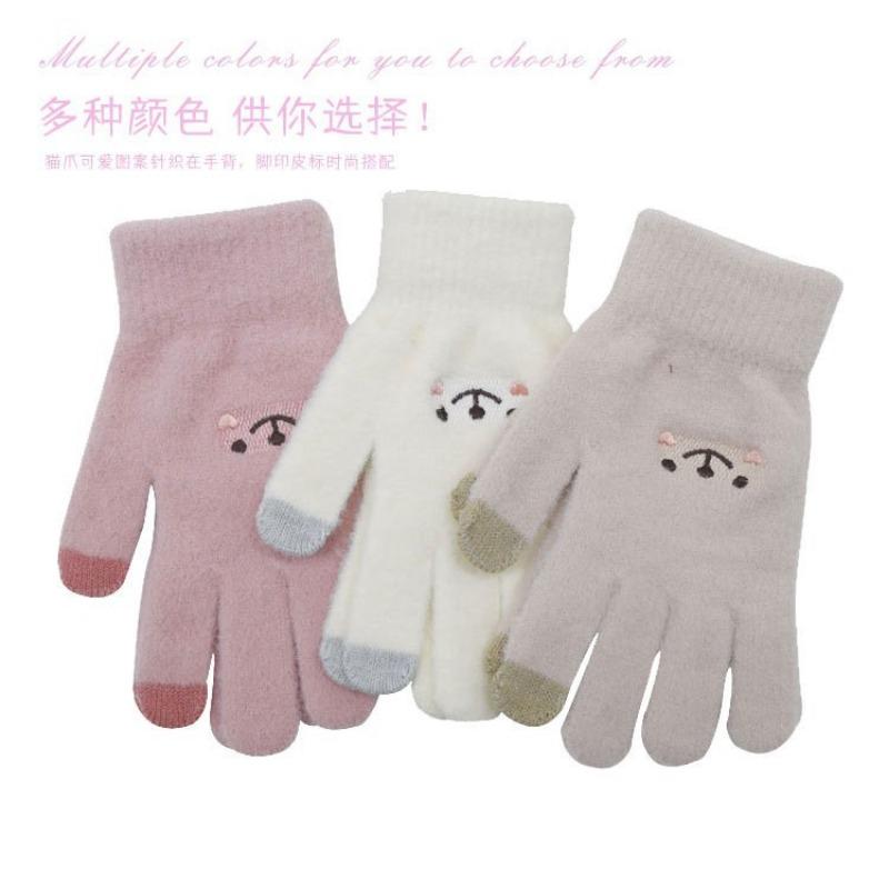Cartoon smiley face gloves girl sweet and cute winter cold-proof velvet thickened student gloves gloves