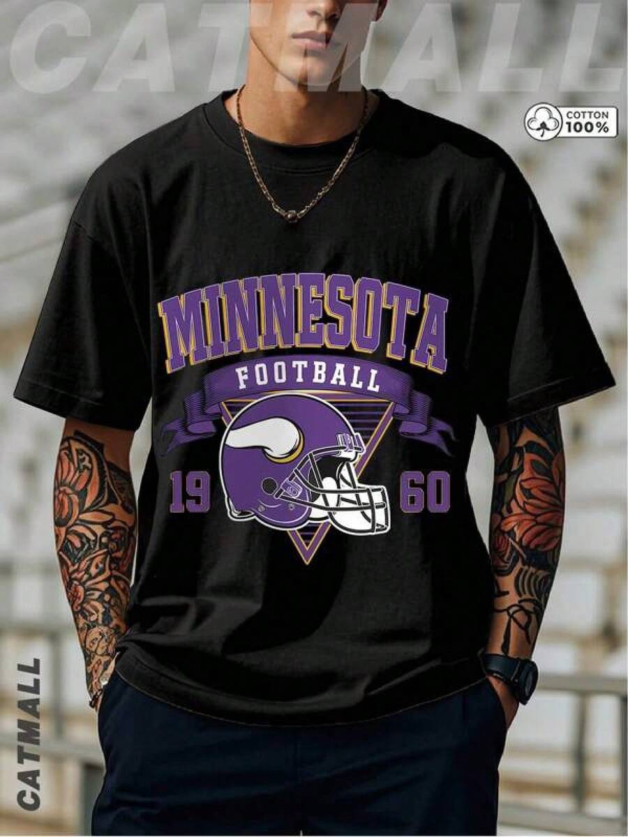 

Graphic-Shirt Cotton Tees Size PlusMen s Casual Sports Tee, Unique Daily Gift, 1PC MINNESOTA Football 5XL різнокольоровий