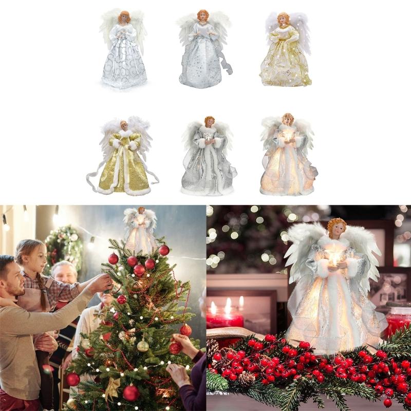 LED Light Silver Golden Angel Tree Topper Christmas Tree Accent 12" Height ForXmas Decoration Ornament