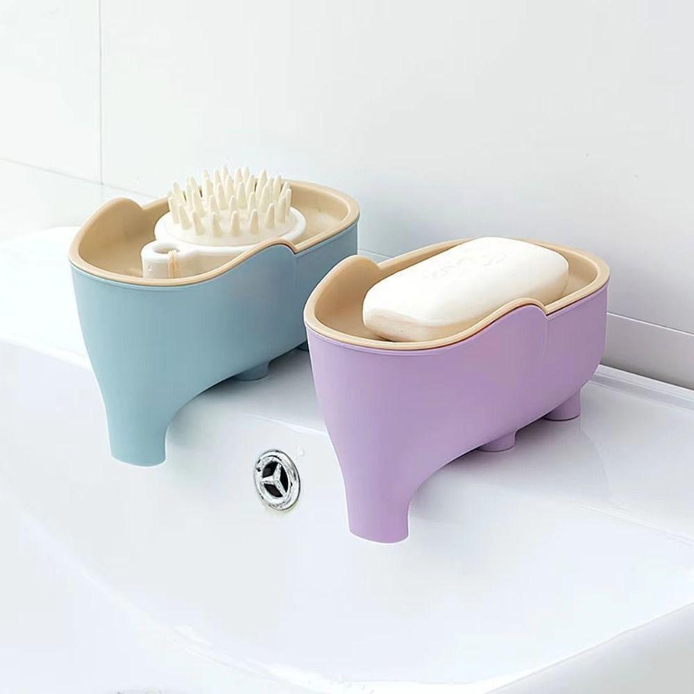Creative Double Layer Soap Box Cute Elephant Waterproof Drain Soap Dish Anti-slip Portable Soap Drain Rack Bathroom Accessories