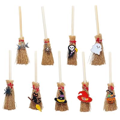 9Pcs Halloween Witch Mini Broom Car Pendant Pumpkin Spider Ghost Festival Party DIY Happy Halloween Day Gift