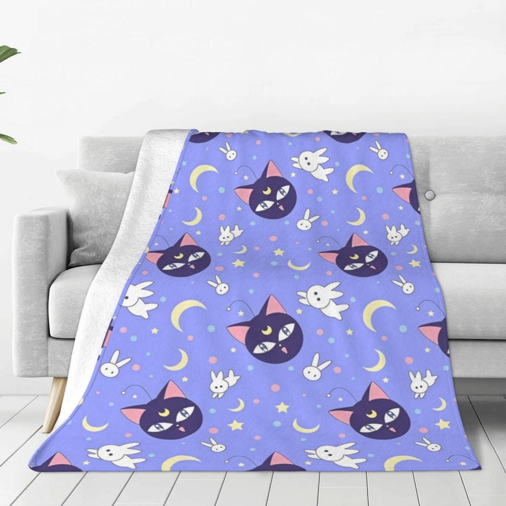 S-Sailor M-Moon Anime Kawaii Flannel Blanket Soft Warm Throw Blanket for Home Decor Airplane Travel Novelty Bedspread Sofa Bed