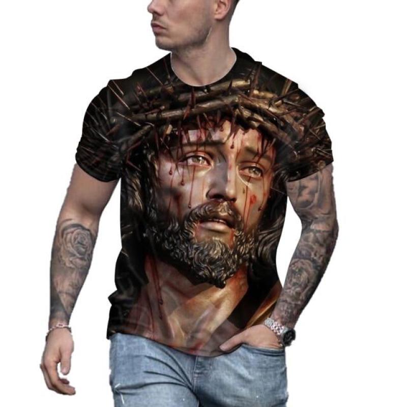 Retro Men's T-shirt Jesus Pattern T-shirt Men's Casual Short sleeved T-shirt Quick Drying Large Clothing Top Street Clothing