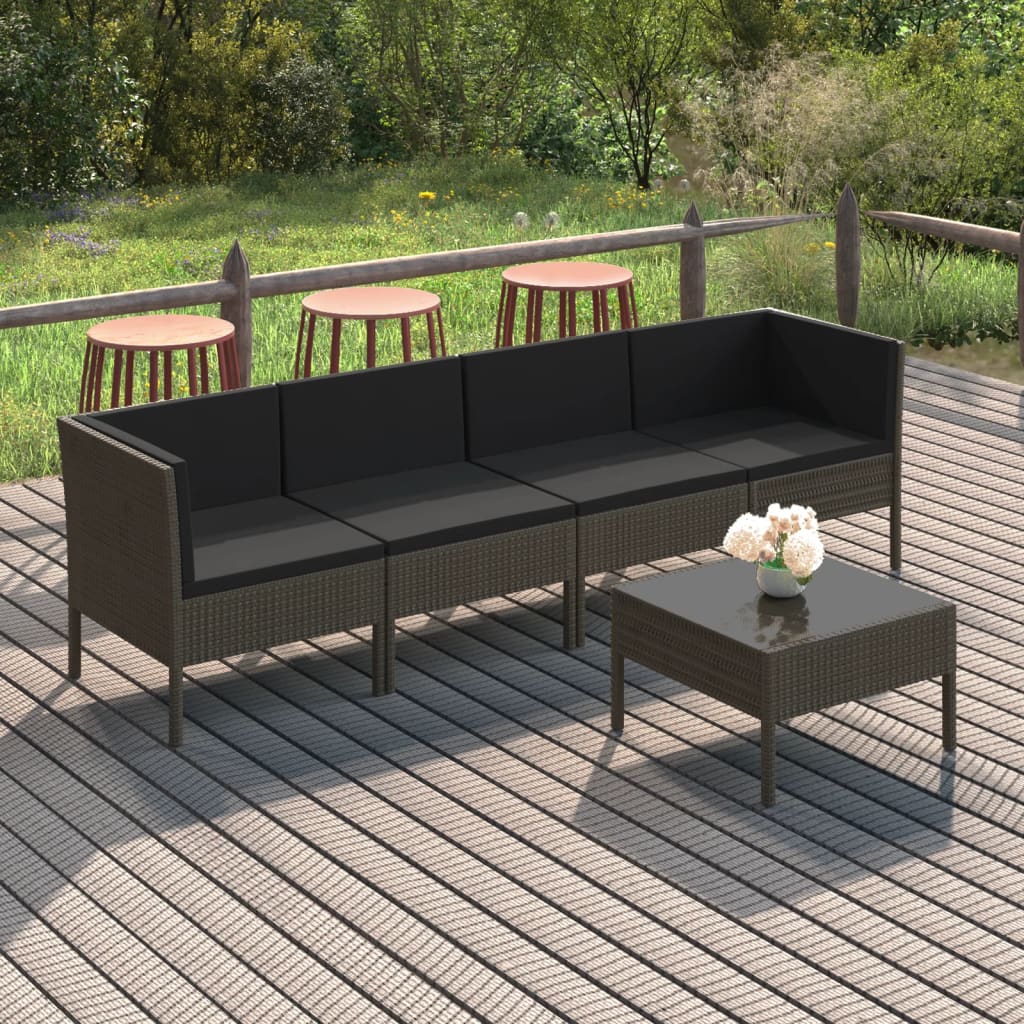 Vidaxl 5-Cz. Garden Lounge Set, Cushions, Grey, Rattan PE